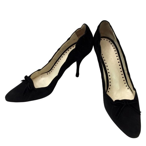 YSL Yves Saint Laurent Suede Leather Heels Size 39.5 Scallop Edge Pumps Womens - Picture 2 of 12